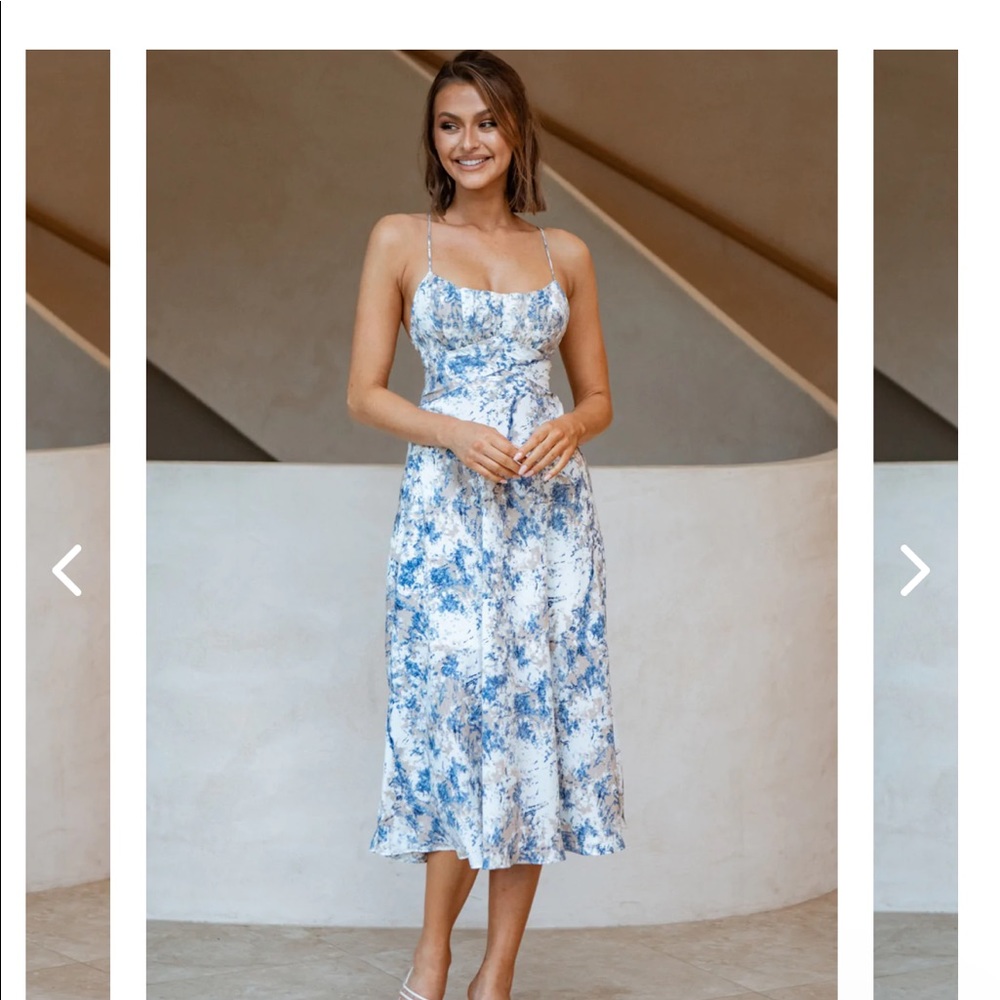 Selfie Leslie cami strap dress L or size 8 blue